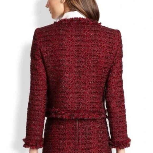 Alice + Olivia Kidman Metallic Tweed Wool Knit Jacket Preppy Old Money Luxury - Picture 4 of 12